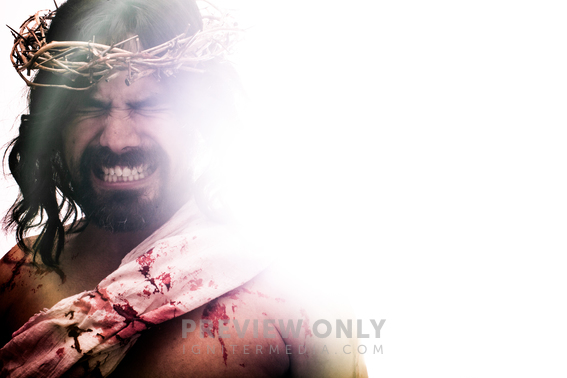 Jesus In Agony Wearing The Crown Of Thorns And Blood Soaked Linens