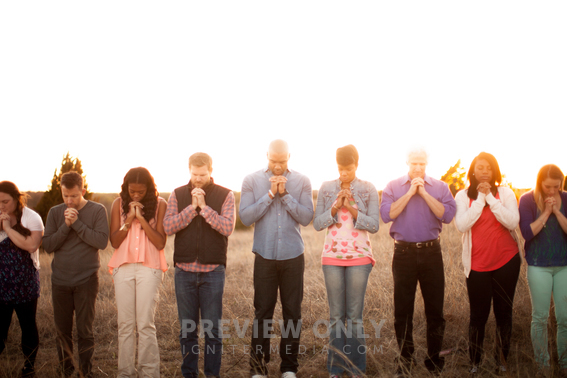 Group Prayer Praying Hands Heads Bowed Man Woman African American