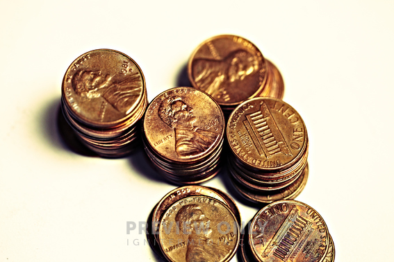 Stacks Of Pennies Isolated On White - Stock Photos | Pearl