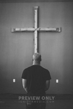 Man Standing In Prayer In Front Of A Cross - Stock Photos | Pearl