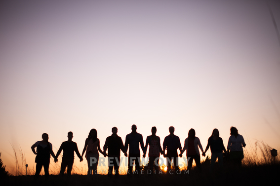 Silhouettes, Group, People, Row, Standing, Field, Outdoors - Stock ...