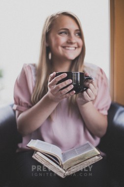 Woman Drinking Coffee At A Bible Study - Stock Photos | Pearl