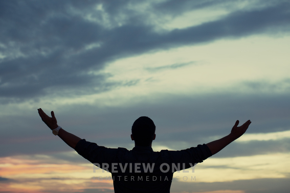 Silhouette Of A Man With Raised Arms In Worship - Stock Photos | Prixel ...