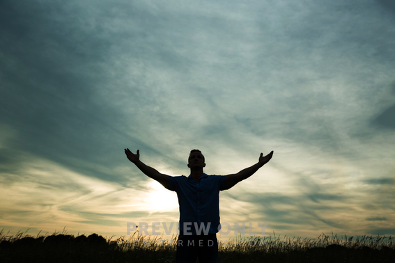 Silhouette Of A Man With Raised Arms - Stock Photos | Prixel Creative