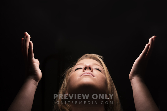 A Woman Looking Up To God With Raised Hands - Stock Photos | Prixel ...