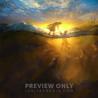 A Digital Painting Of The Biblical Story When Jesus Rescued Peter From ...