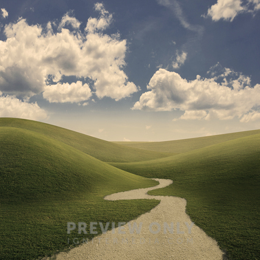 A Pathway Leading Into The Grassy Field With Rolling Hills. - Stock ...