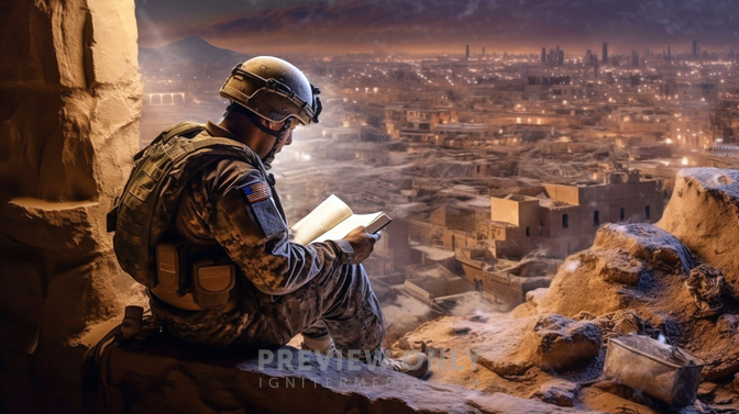 American Soldier Reading Bible While In Another Country - Stock Photos ...