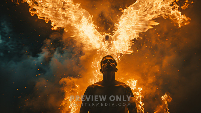 A Fiery Dove Hovering Over A Man Who Is Facing Forward - Stock Photos ...